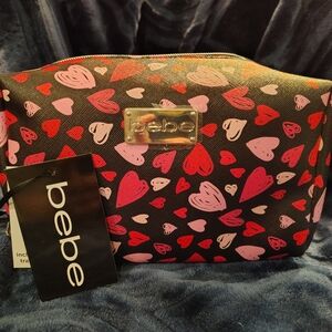Bebe Heart Pattern Cosmetic Bag in Black and Pink